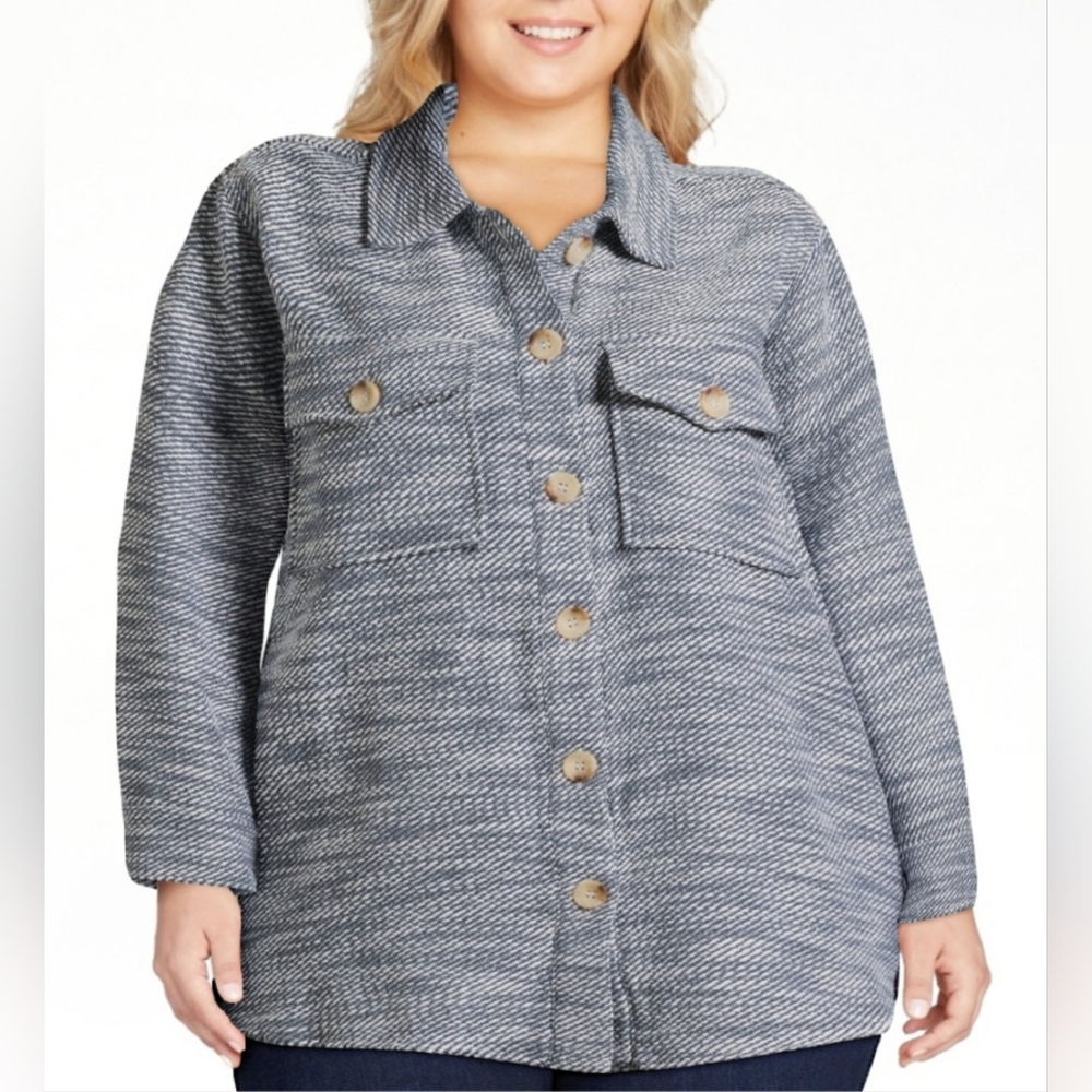 Time and True Women's Gray Shacket XL 16 18 2XL Long Sleeve Cotton Shirt Jacket